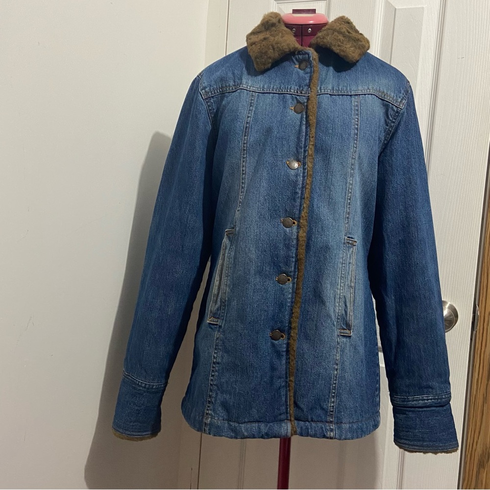 Weatherproof garment company women denim and faux fur lined jacket. Size M. Used